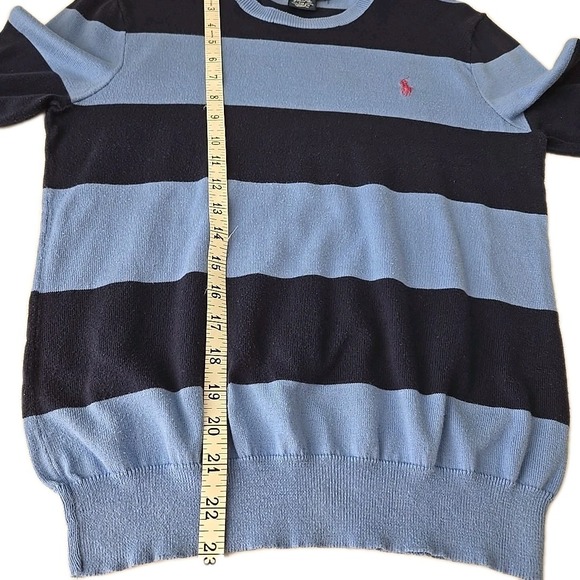 Ralph Lauren Sweater Womens L Preppy Blue Striped Pima Cotton Crew College Y2K - Picture 4 of 7